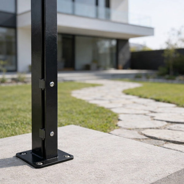 Zaunpfosten mit Fußplatte & Abdeckleiste zum Aufdübeln